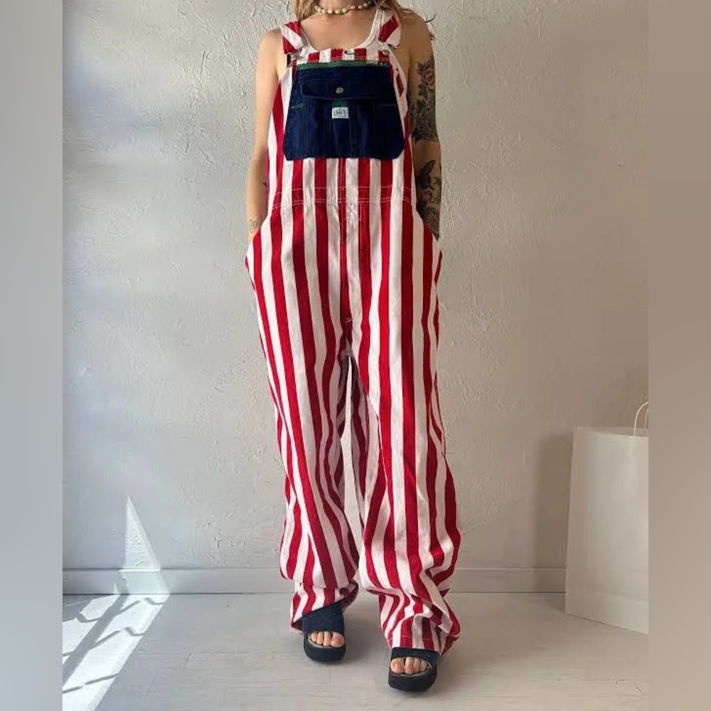 SOLD Liberty Red White Blue Stripe Overalls Bibs